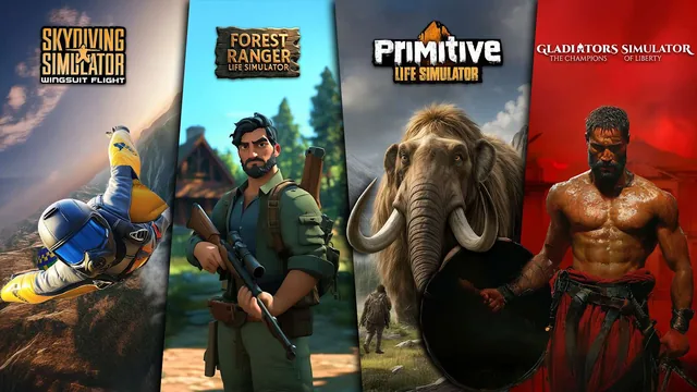 MEGA SIMULATOR BUNDLE - Forest Ranger Life Simulator / Primitive Life Simulator / Gladiators Simulator: The Champions of Liberty / Skydiving Simulator: Wingsuit Flight 封面